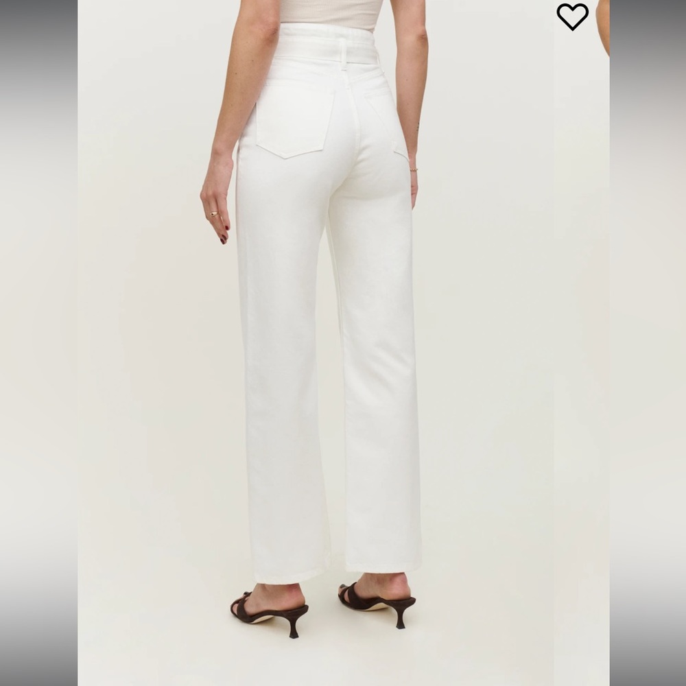 Reformation White Wide-Leg High-Rise Jeans with Tortoiseshell Ring - Picture 4 of 5